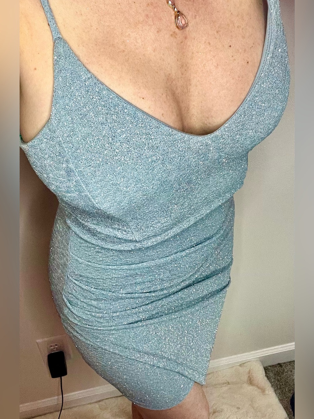 Windsor Sparkling Light Blue Strapless V-Neck Dress